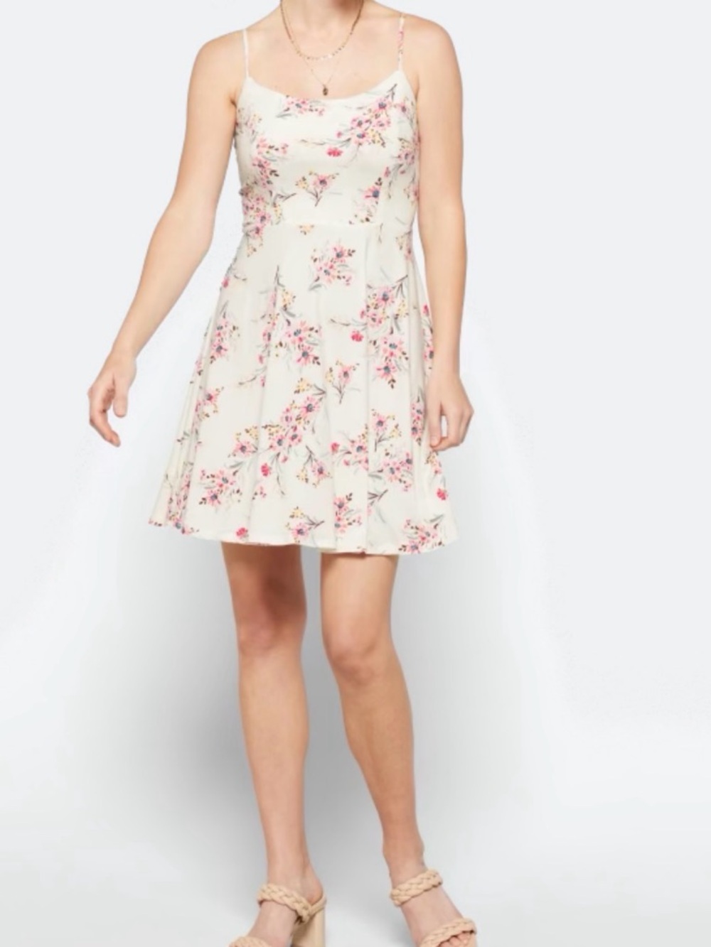 nine britton Cream Mini Dress with Pink Floral Print